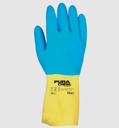 LUVA SEGURANÇA PURACHEM NEOLATEX AMARELA E AZUL TAM.G/9 CA 51173